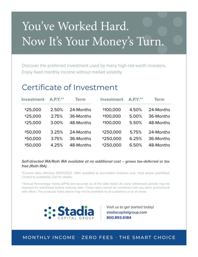 Stadia Capital Group Rate Sheet